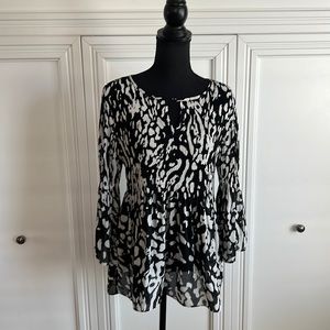 Baby Doll Sheer Elbow Bell Sleeve Top